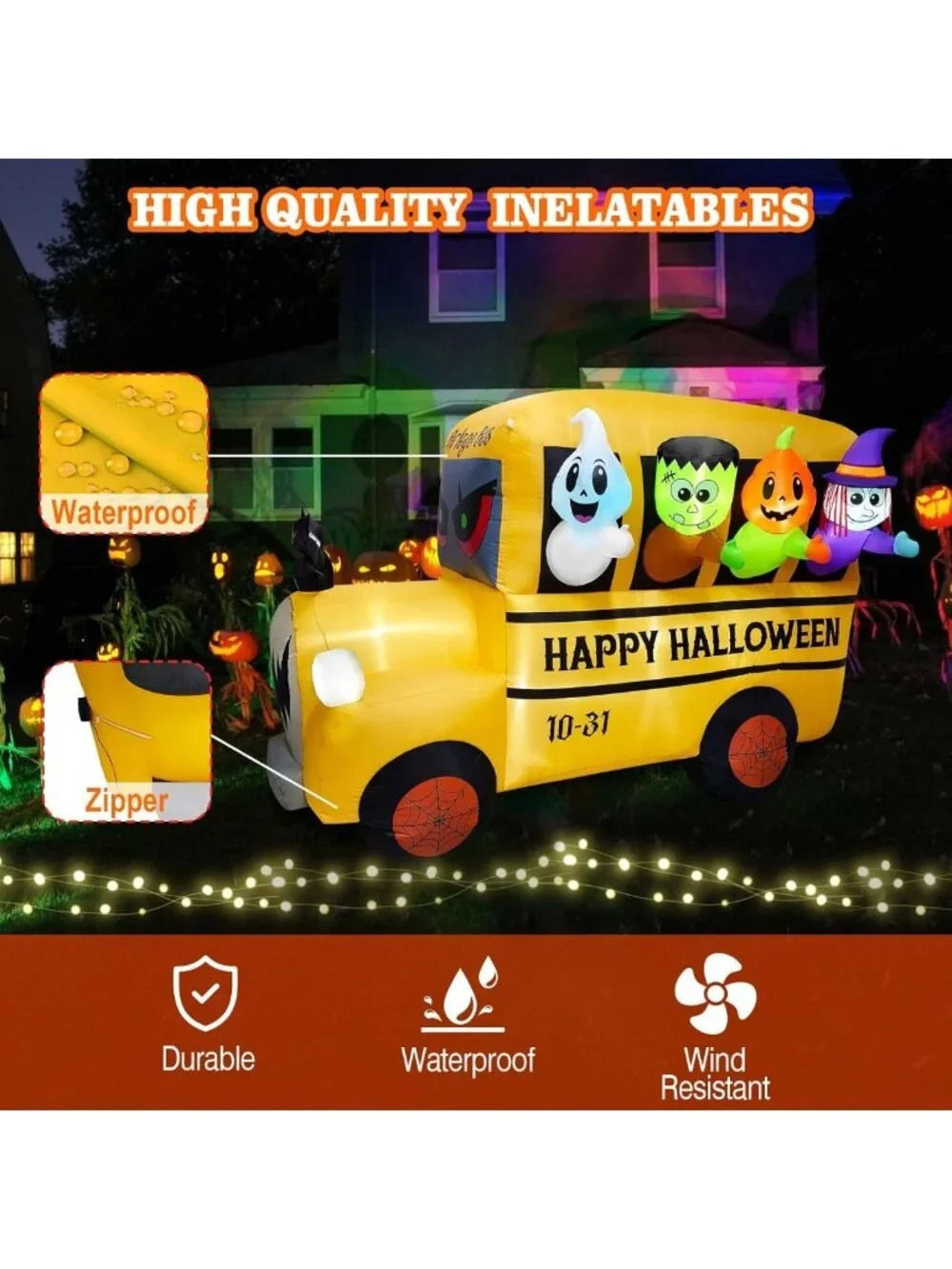 8.1FT Halloween Inflatable Ghost & Pumpkin Decor with 9 LED Lights for Outdoor